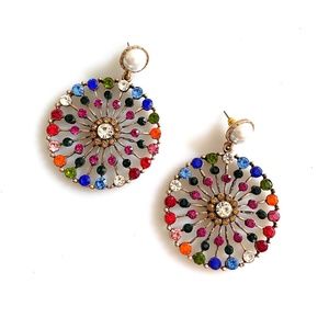 Glam Rainbow Rhinestone Circle Earrings